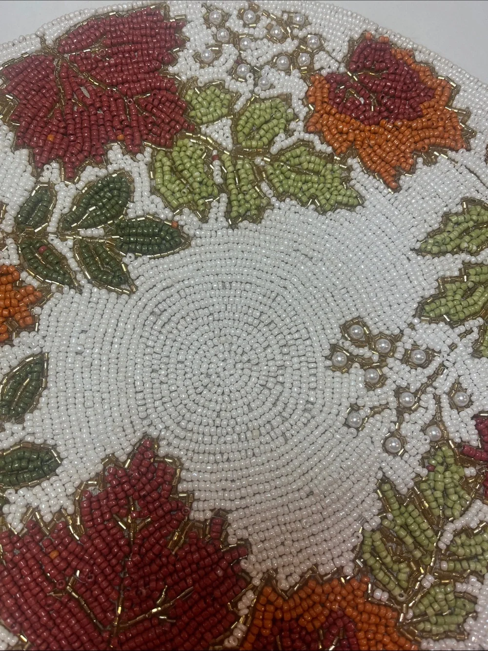 Tahari FALL LEAVES Beaded Placemat Charger 14” Multicolor Fall Thanksgiving NEW